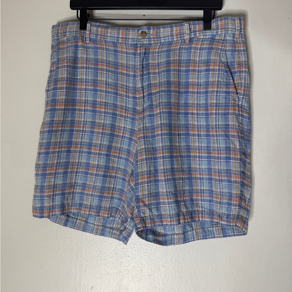 Peter Millar Seaside Men's‎ Size 34 Blue Madras Plaid Golf Shorts 100% Linen